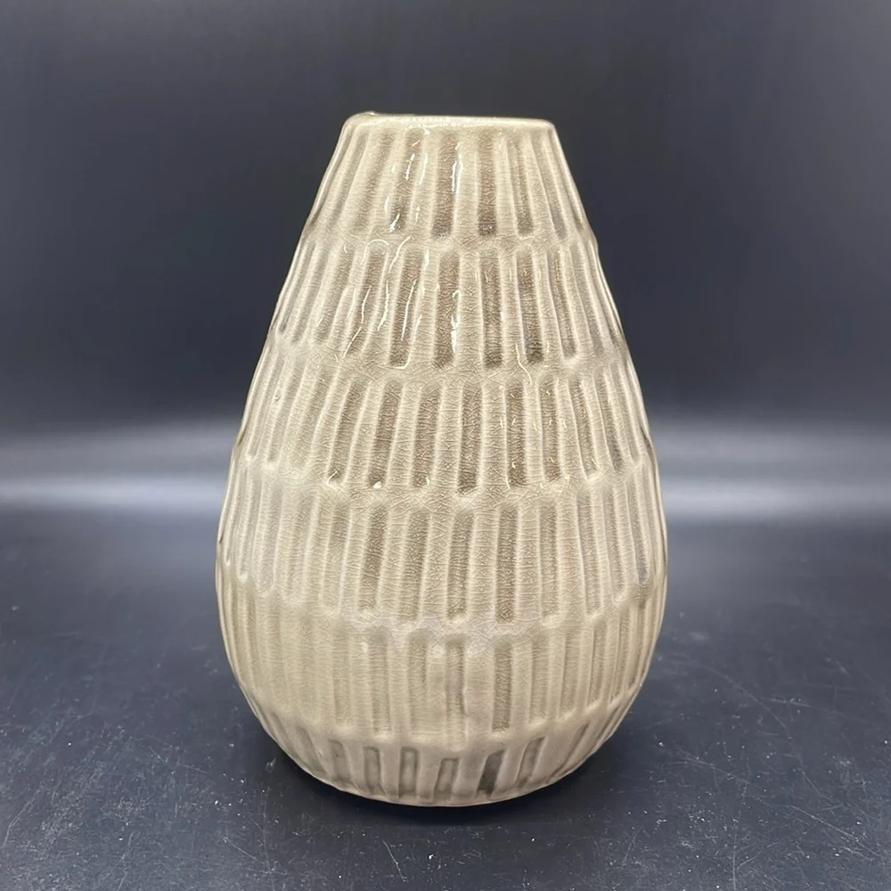 NWT Pier 1 retired tan brown textured vertical lines vase